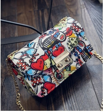 Women Summer Graffiti Ladies Designer Handbags High Quality Chain Mini Bag Messenger Bags Clutch