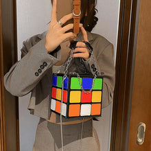 Small Mini Rubik's Cube Design Handbags For Women With Metal Chain
