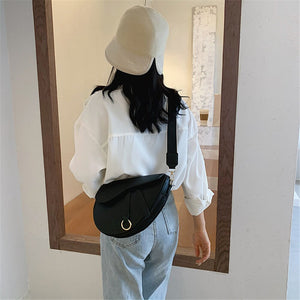 Women Solid Saddle Crossbody Shoulder Bag
