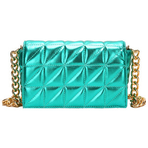 Quilted Shoulder Bags For Women Shiny Handbag Metal Chain