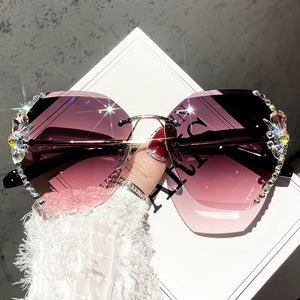 Luxury Brand Design Vintage Rimless Rhinestone Sunglasses