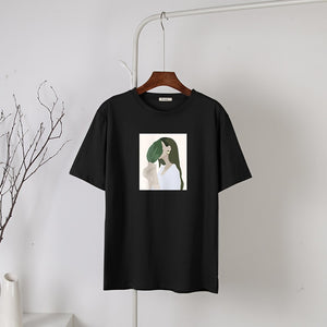 Graphic Printed Chic T Shirt for Women 100% Cotton Elegant Tees Casual Tops