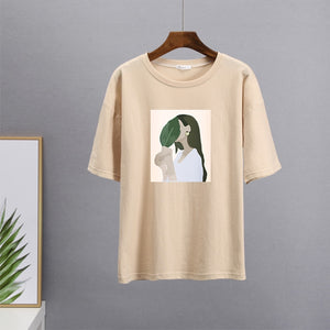 Graphic Printed Chic T Shirt for Women 100% Cotton Elegant Tees Casual Tops
