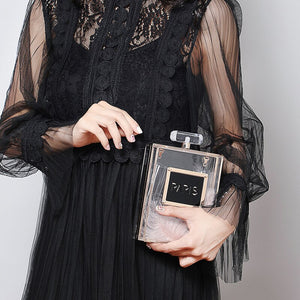 HOT Acrylic Perfume Women Casual Black Bottle Handbags Paris Wedding Clutch Evening Luxury Purses