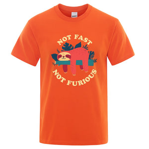 Not Fast Not Furious Cartoons Print Men Tee Shirts Street Fashion Casual Summer