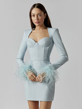 Women Elegant Long Sleeve Feathers Bodycon Bandage Dress