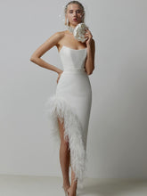 Elegant Strapless Feather Midi Bandage Dress