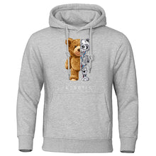 Teddy Bear Robot Hoodie Men Fashion Sweatshirts Fleece Oversized Loose Streetwear
