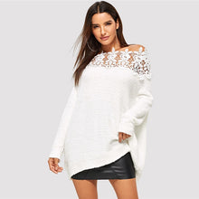 White Floral Lace Insert Sweater