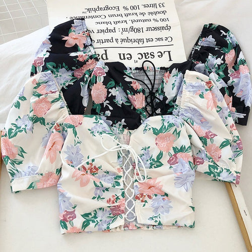 Floral Print Drawstring Fashion Top