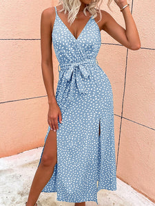 Sexy Backless Slit Beach Summer floral print dress