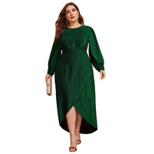 Plus Size Green Lantern Sleeve Wrap Dip Hem Glitter Maxi Dress