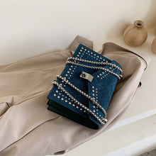 Scrub Leather Chain Rivet Lock Shoulder Bag