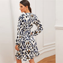 Leopard Print Ruffle Trim Self Tie Wrap Dress