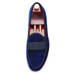 Royal Blue Velvet Handmade Loafers - luxuryandme.com