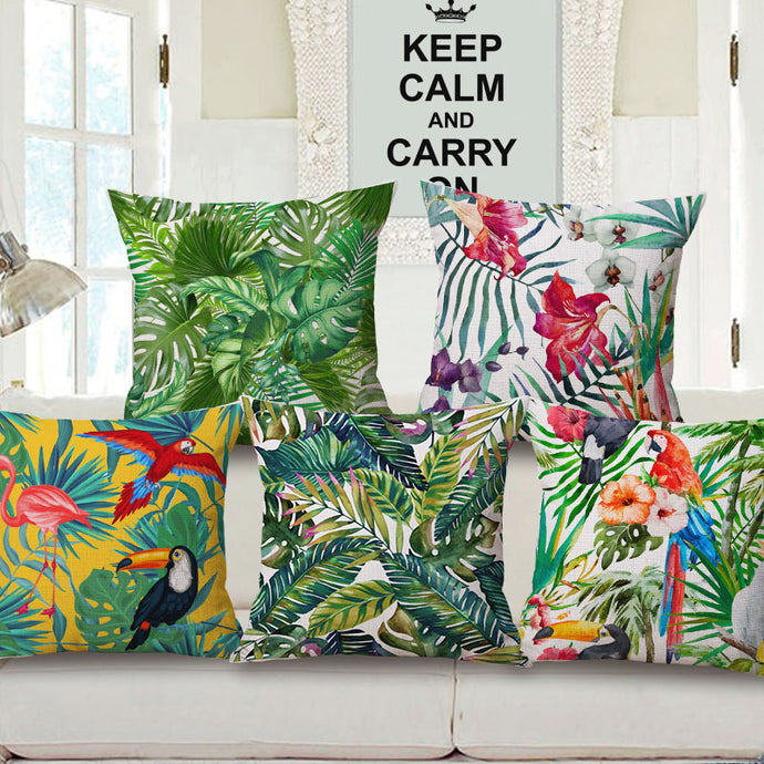 Tropical Plant Hibiscus Flower Pillow case Parrot Cushion Cover - luxuryandme.com