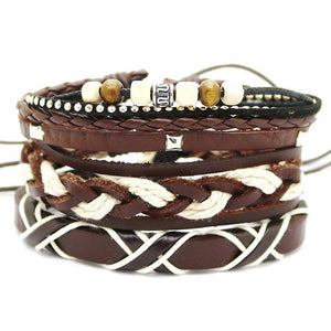 4PCS leather and bead multi- layered bracelet - luxuryandme.com