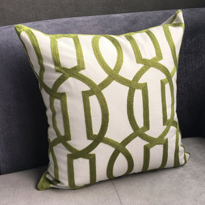 Modern Geometric Cord Embroidery Gray & Green Cotton Cushion Cover 45 x 45 cm - luxuryandme.com