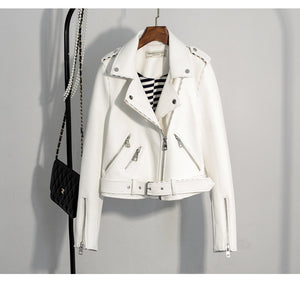 Slim Suede  Biker Jacket Slim White PU Coat - luxuryandme.com