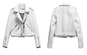 Slim Suede  Biker Jacket Slim White PU Coat - luxuryandme.com