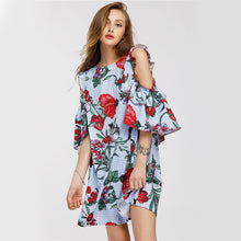 Ruffle Jungle Print Open Shoulder Floral Dress - luxuryandme.com