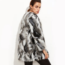 Faux Fur Fuzzy Color Block Open Front Coat - luxuryandme.com