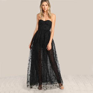 Mesh Overlay Strapless Sheer Cut Out Dress - luxuryandme.com