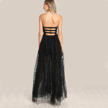 Mesh Overlay Strapless Sheer Cut Out Dress - luxuryandme.com