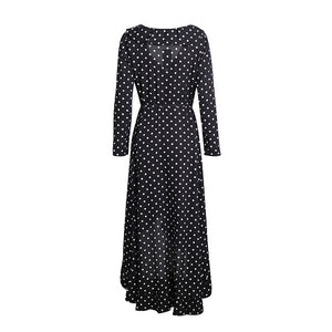 Long sleeve polka dot ruffle wrap dress - luxuryandme.com