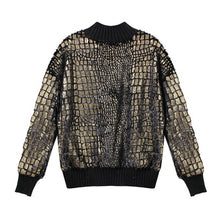 Gold Plaid Sparkle Sequin Turtleneck Long Sleeve Pullover Sweat shirt