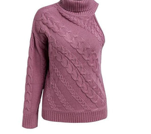 Turtleneck one shoulder knitted sweater