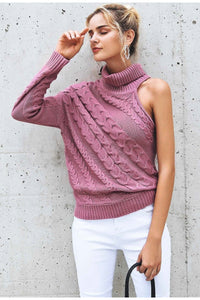 Turtleneck one shoulder knitted sweater
