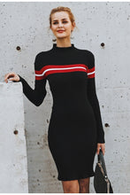 Knitted Stripe Turtleneck  Sweater Dress