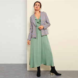 Green Solid Ruffle Trim Dress - luxuryandme.com