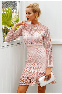 Elegant Sweet Ruffle Hollow Out Lace Dress - luxuryandme.com