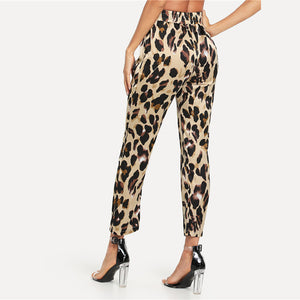 Patched Drawstring Leopard Print Trouser