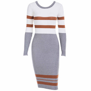 Striped Sheath Wrap Knitted Dress