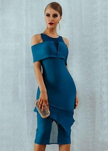 Off Shoulder Hollow Out  Midi Bodycon Dress