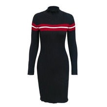 Knitted Stripe Turtleneck  Sweater Dress